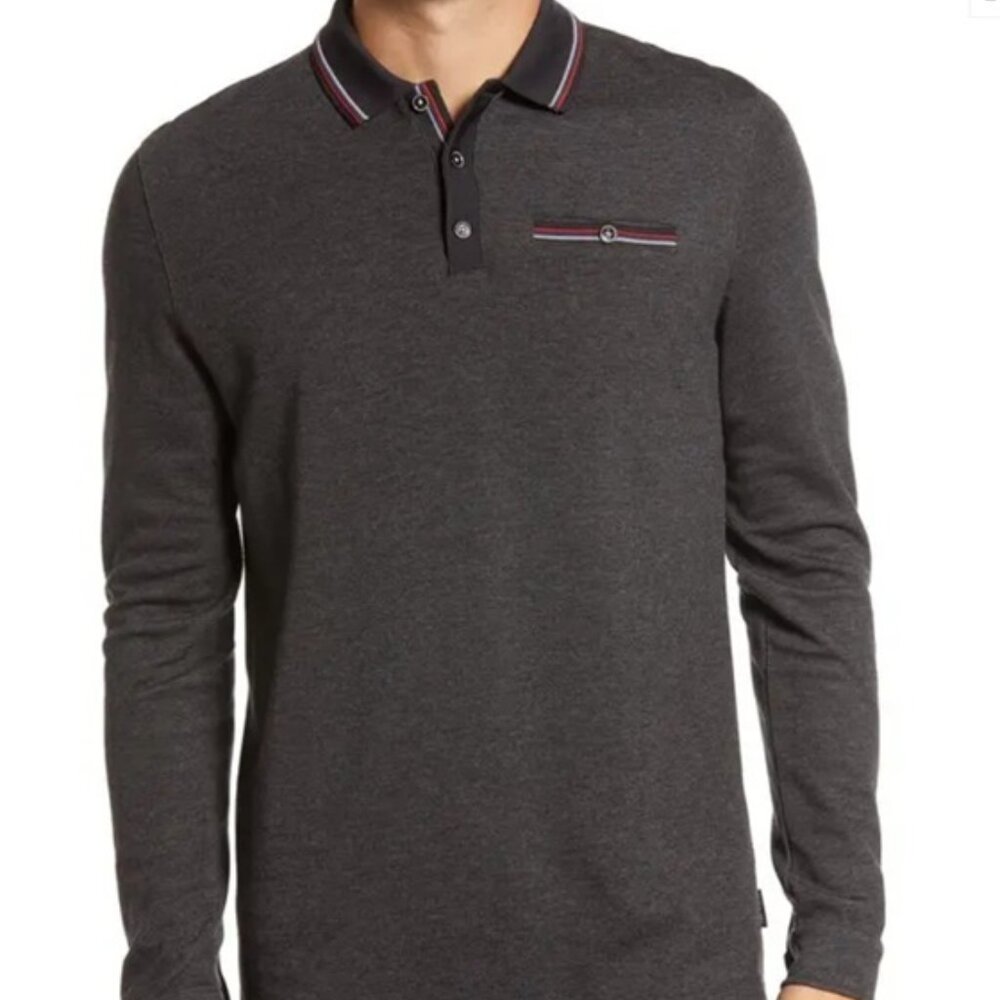 NWT Ted Baker London Burlesk Long Sleeve Polo- Charcoal Grey Size 5